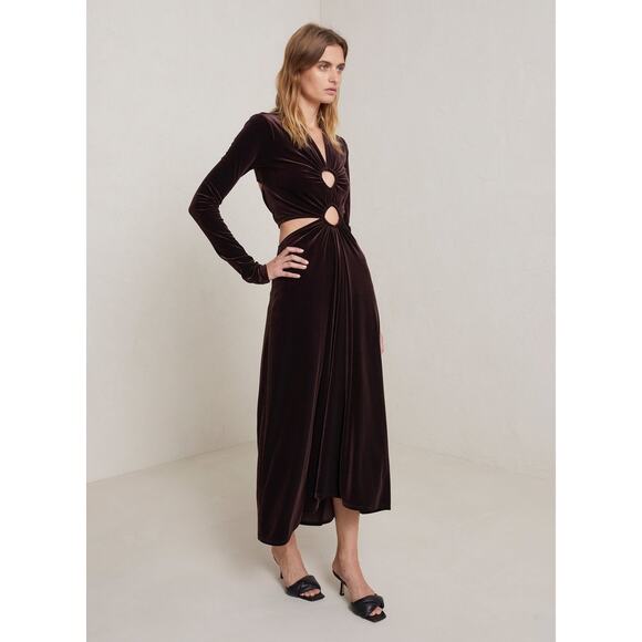 A.L.C Maeve Women's Draped Velvet Dress With Cut Out Details in Brown Size 4 - Picture 5 of 12